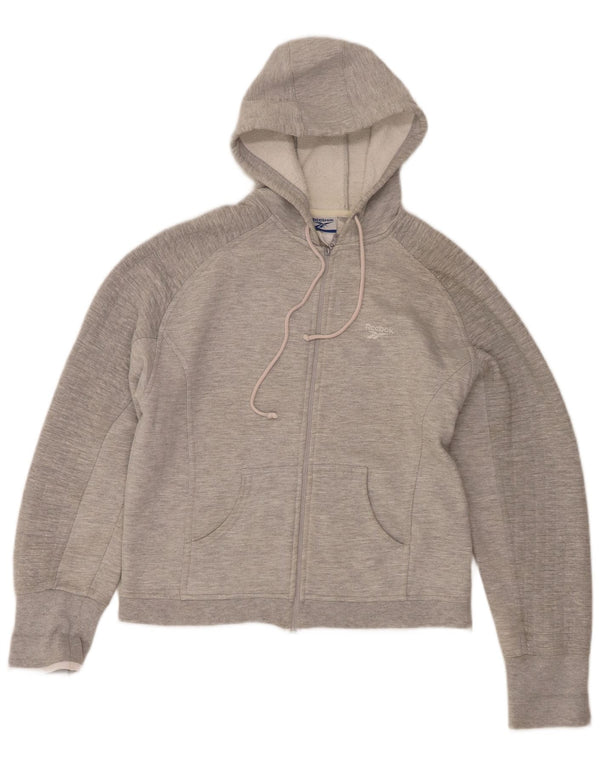 Reebok Womens Zip Hoodie Pullover UK 12 Mittelgrau gefleckte Baumwolle