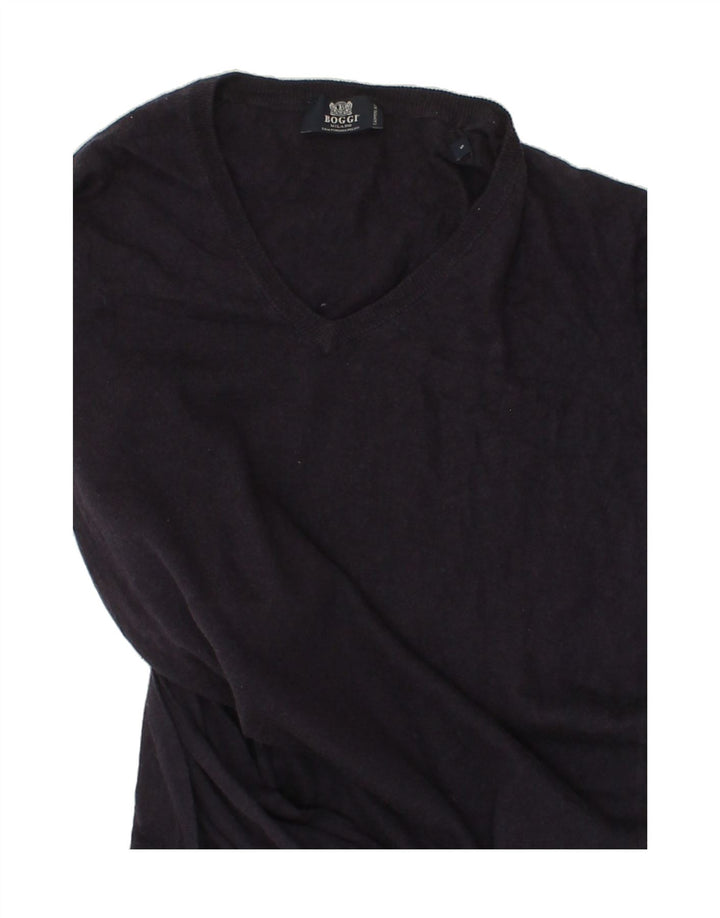 BOGGI Mens V-Neck Jumper Sweater Small Navy Blue Cotton Vintage Boggi and Second-Hand Boggi from Messina Hembry 