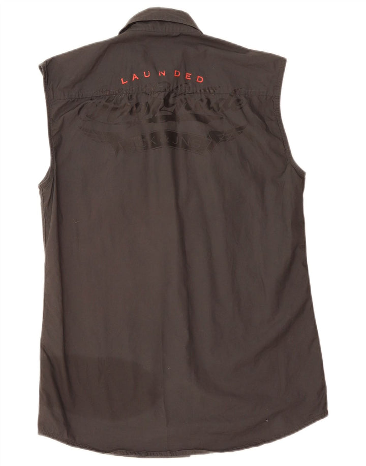 Jack & Jones Grafisches ärmelloses Herrenhemd aus mittelgrauer Baumwolle