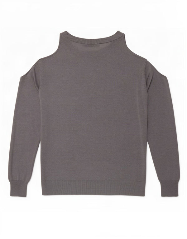 Zara Damen-Pullover, schulterfrei, U-Boot-Ausschnitt, Gr. 10, Größe S, Grau, Baumwolle