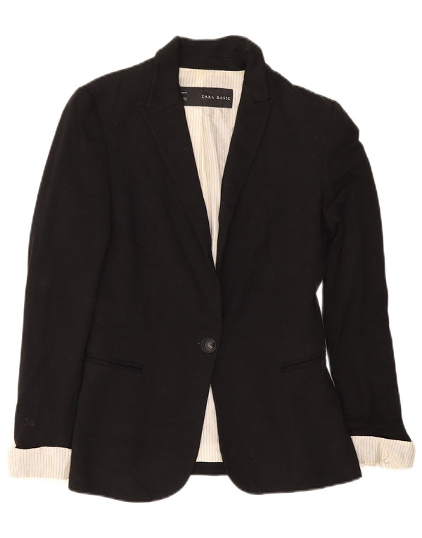 Zara Damen 1-Knopf-Blazerjacke UK 6 XS Schwarze Viskose