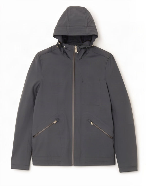 PEUTEREY Damen-Regenjacke mit Kapuze, übergroß, UK 10, Größe S, Grau, Polyamid
