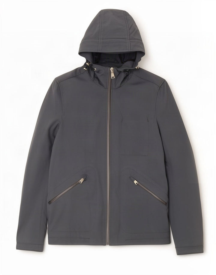 PEUTEREY Damen-Regenjacke mit Kapuze, übergroß, UK 10, Größe S, Grau, Polyamid