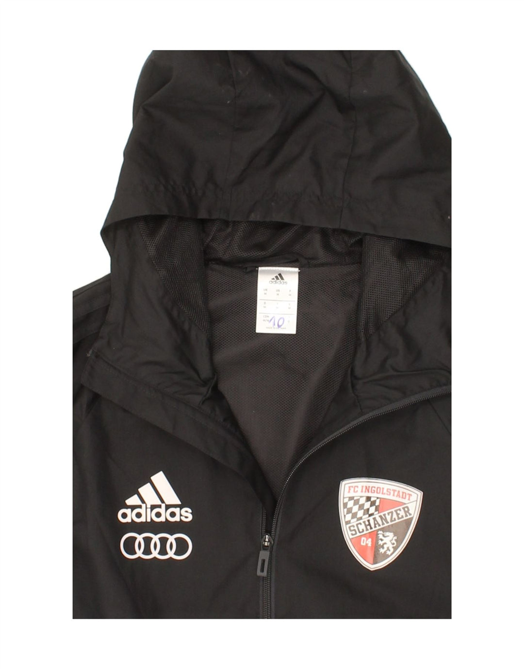 ADIDAS Herren Regenjacke mit grafischer Kapuze, UK 38, Mittelschwarz, Farbblock