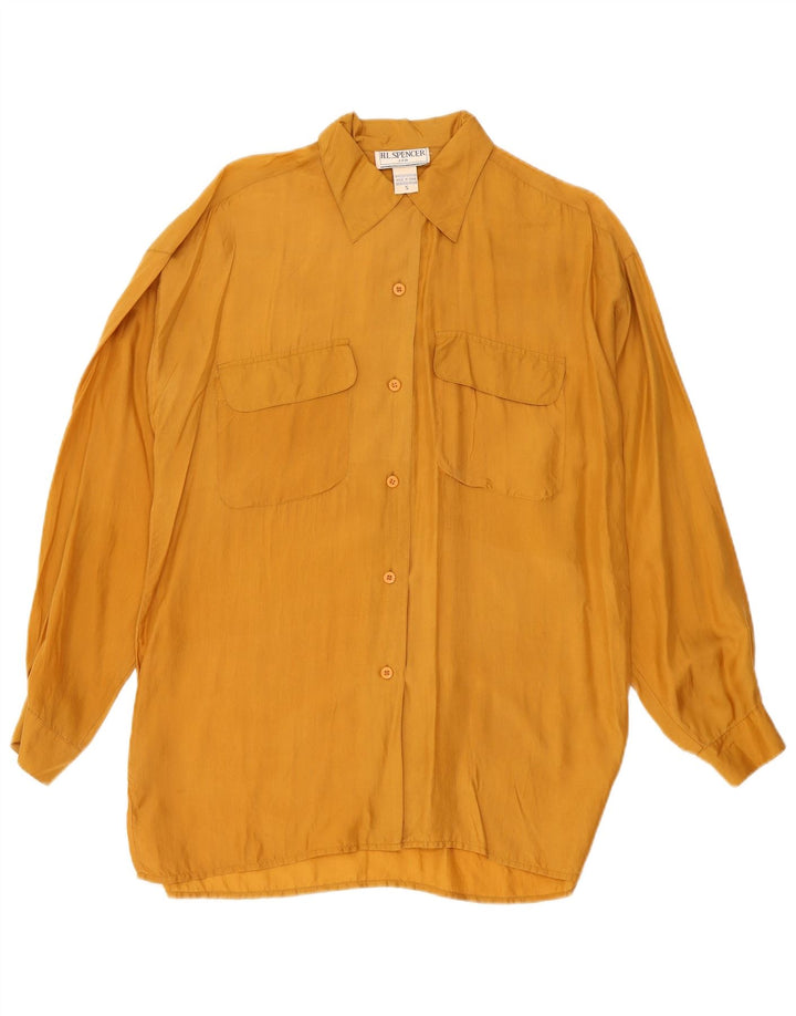 H.L.Spencer Damen Übergroßes Longline-Hemd UK 10 Small Gelbe Seide