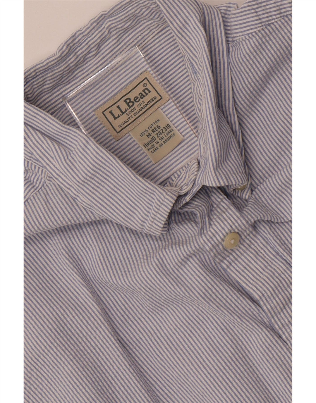 L.L.Bean Herren-Kurzarmhemd aus mittelblauer Nadelstreifen-Baumwolle