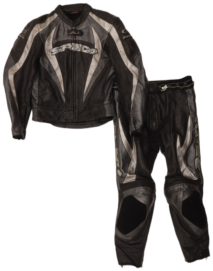 Spidi Herren-Motorrad-Grafik-2-teiliges Set, Größe 48, mittelschwarzes Leder