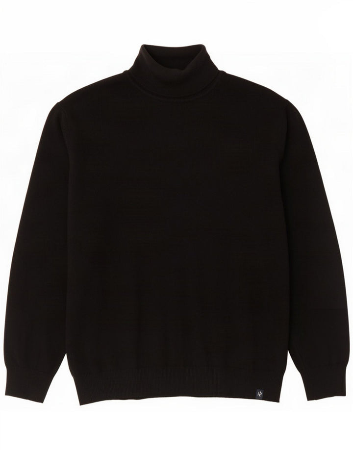 Fay Rollkragenpullover für Herren, groß, schwarze Wolle