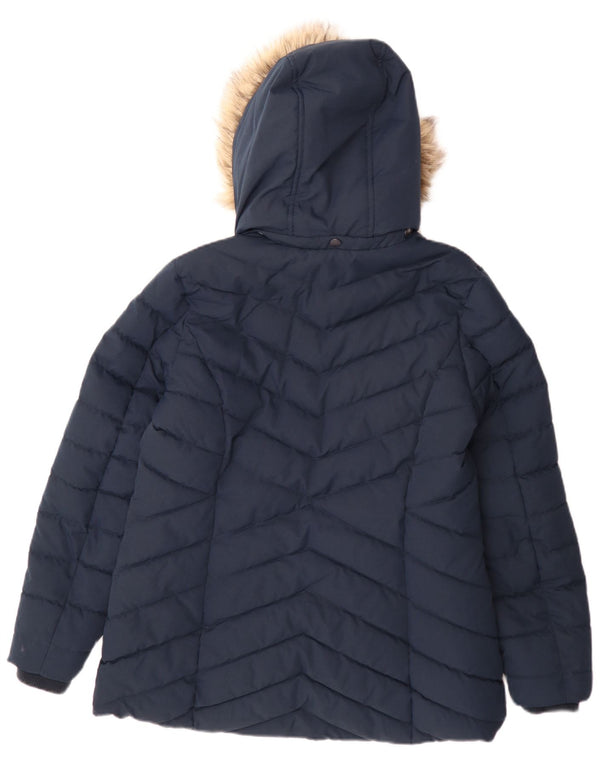 Fat Face Wattierte Damenjacke mit Kapuze, UK 14, Größe L, Marineblau, Polyester