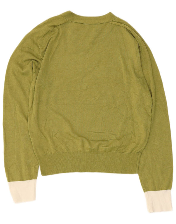 Zara Damen Crop Crew Neck Pullover Pullover UK 14 Large Grün Colourblock