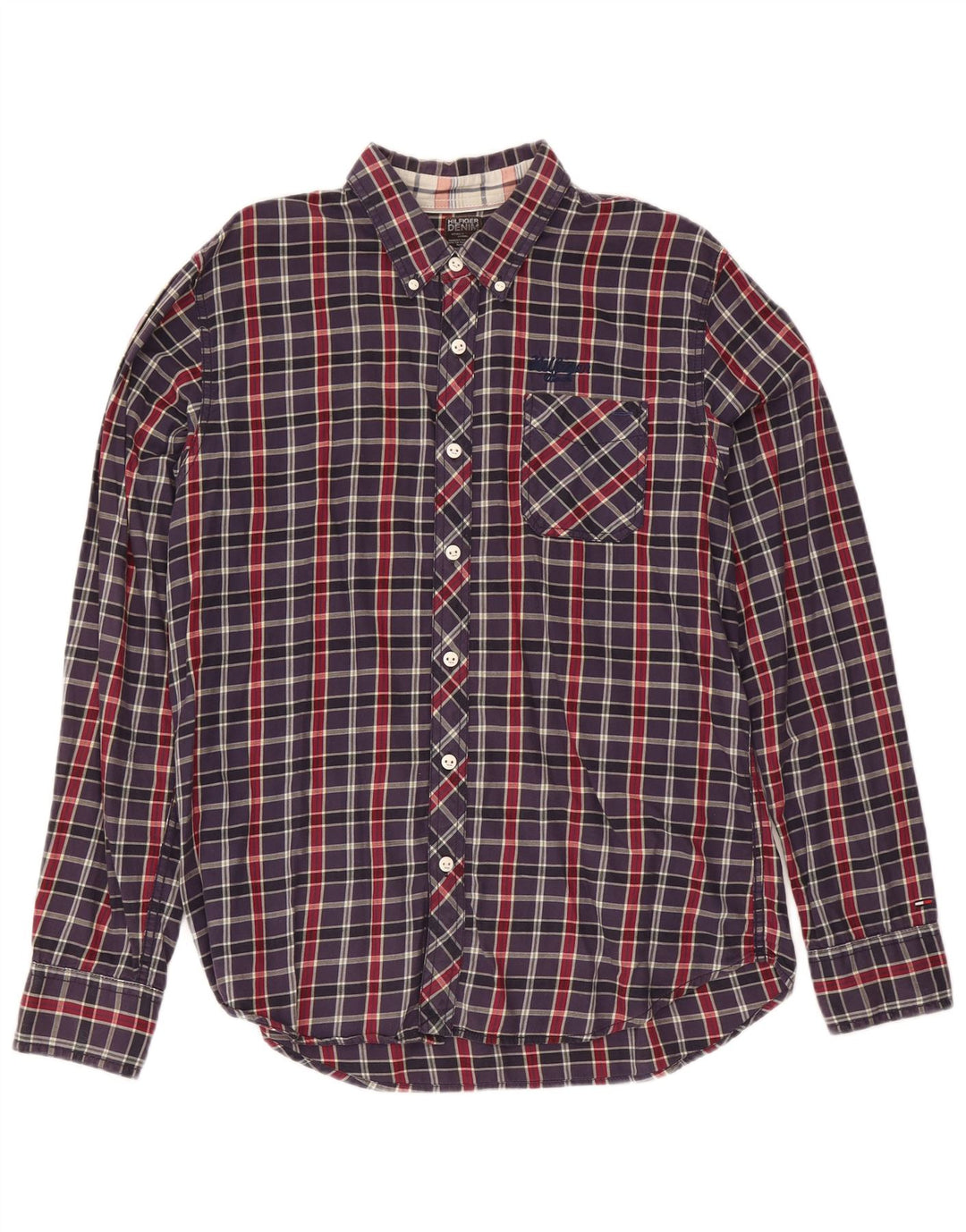 Tommy Hilfiger Herrenhemd XL, marineblau, kariert, Baumwolle