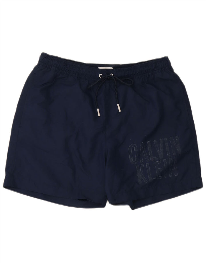 Calvin Klein Herren-Badeshorts mit Grafik, mittelgroß, marineblau, Polyester