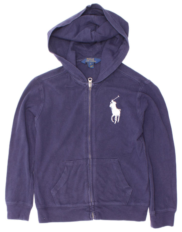 Polo Ralph Lauren Jungen-Kapuzenpullover mit Reißverschluss, 6–7 Jahre, marineblaue Baumwolle