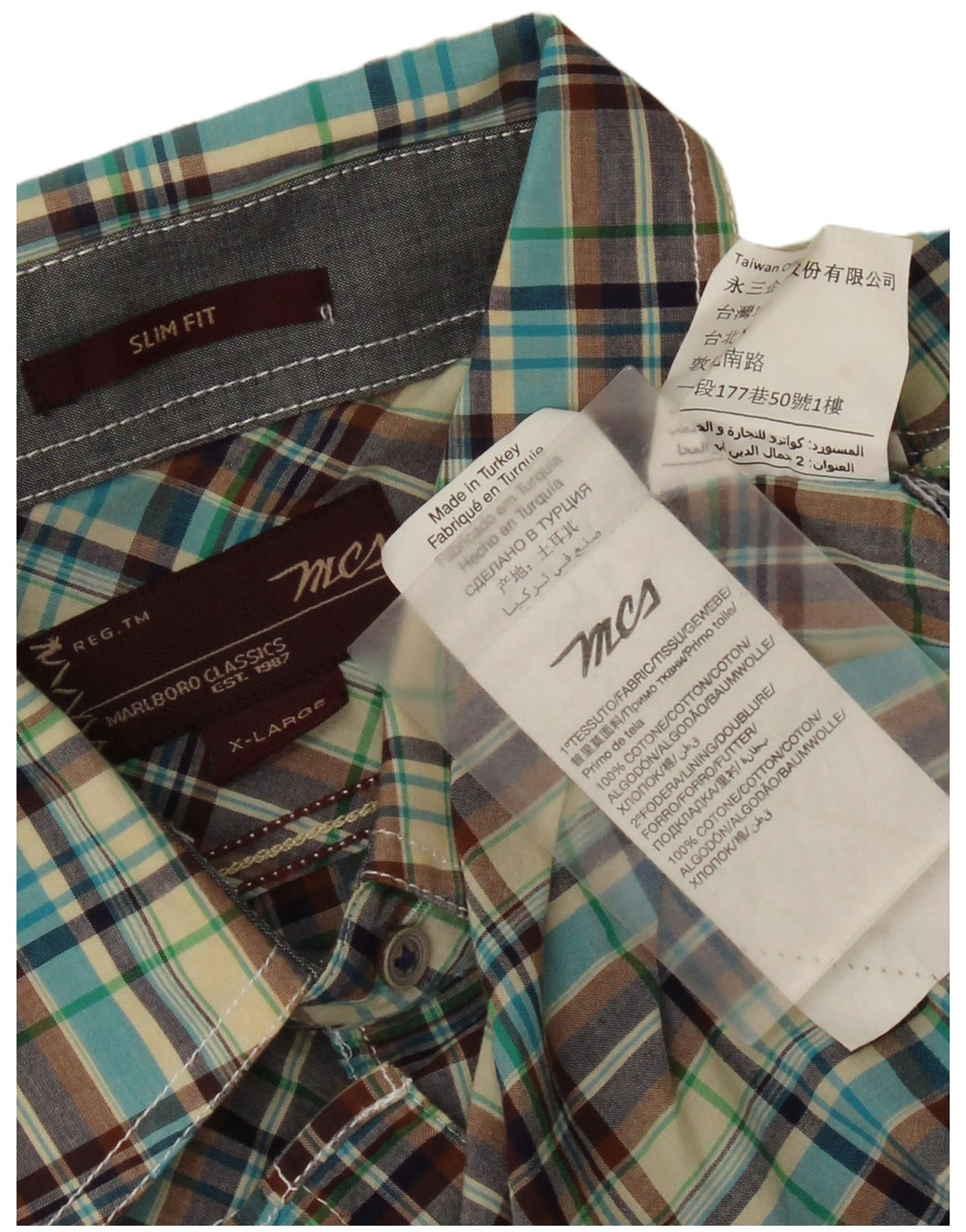 Marlboro Classics Herren Slim Fit Kurzarmhemd XL Mehrfarbig kariert