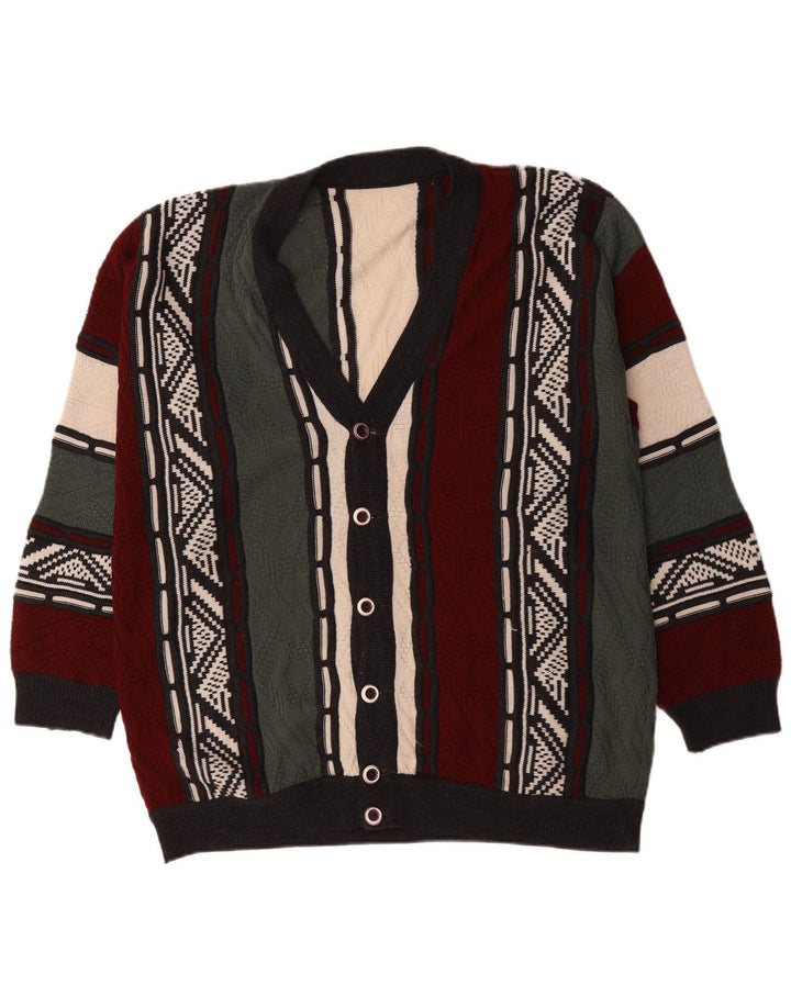 Vintage Herren Cardigan Pullover XL Mehrfarbig Fair Isle Polyacryl