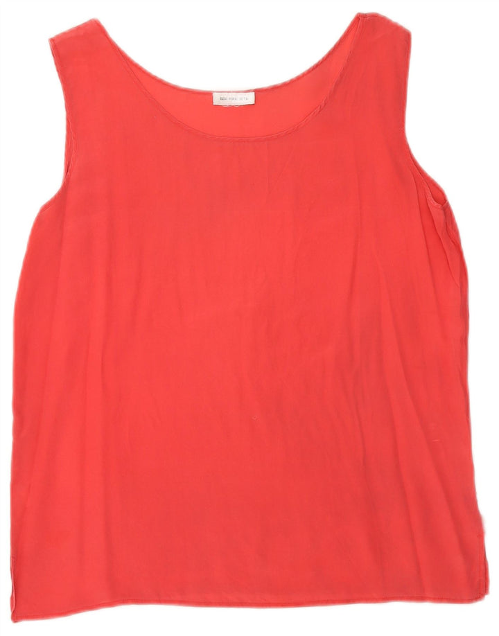 Vintage Damen Ärmelloses Blusentop UK 14 Mittelrote Seide