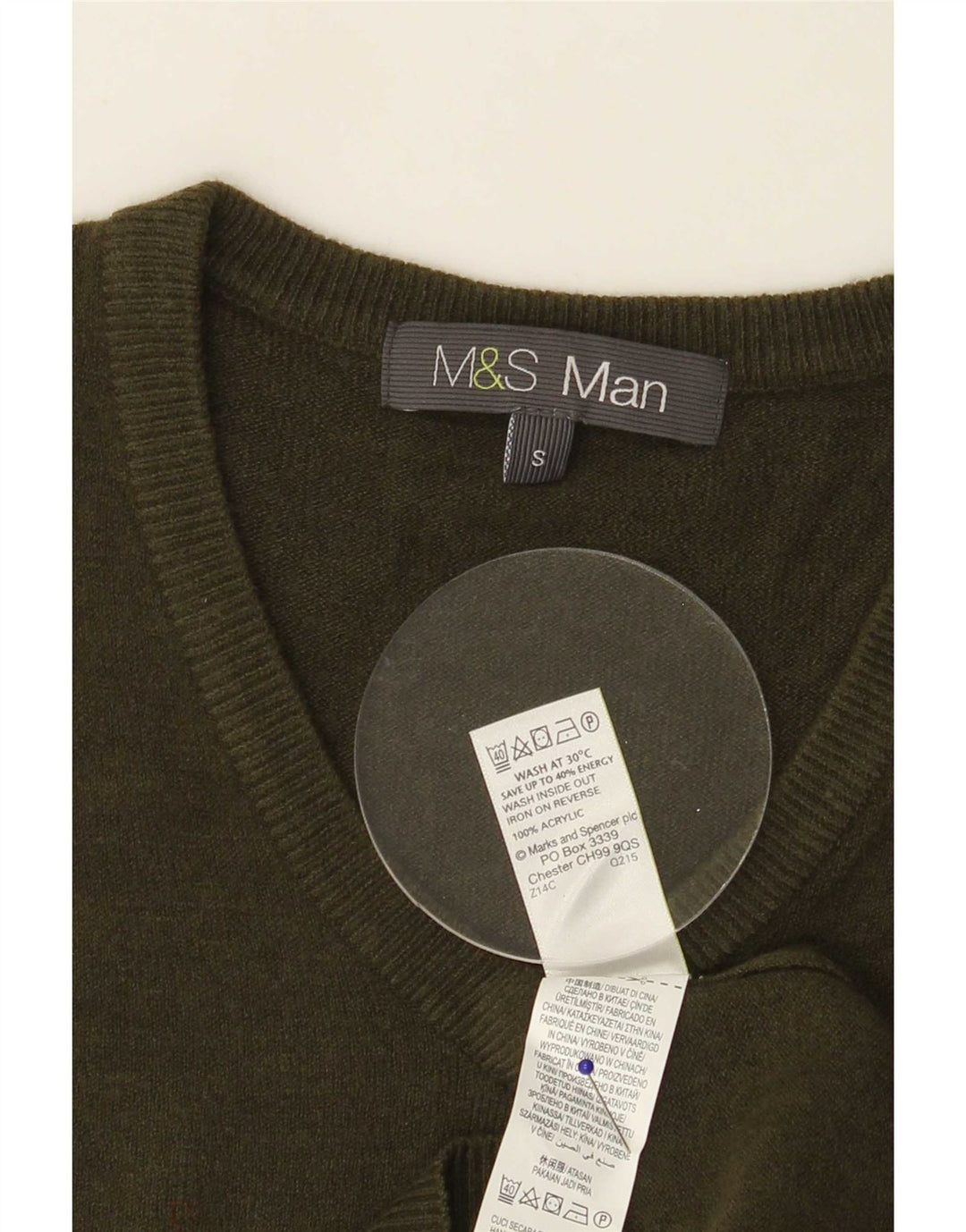 Marks & Spencer Herren-Pullover mit V-Ausschnitt, Small, Khaki, Acryl