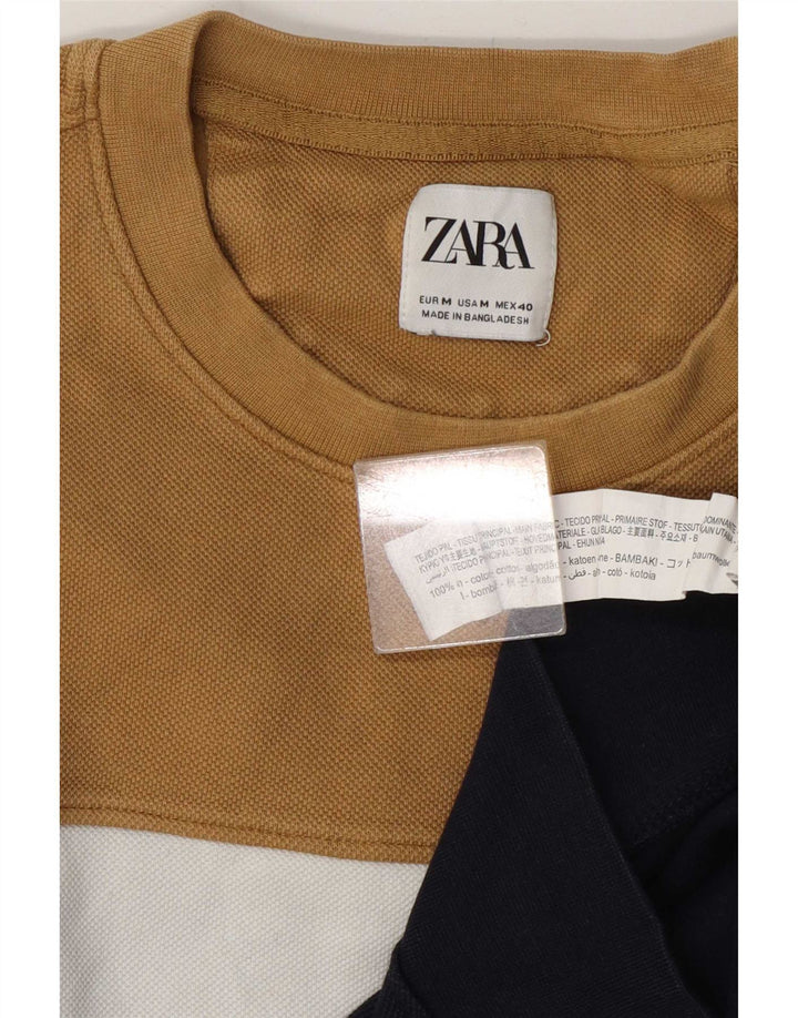 Zara Damen-Sweatshirt-Pullover, UK 14, mittelgroß, mehrfarbig, Colourblock-Baumwolle