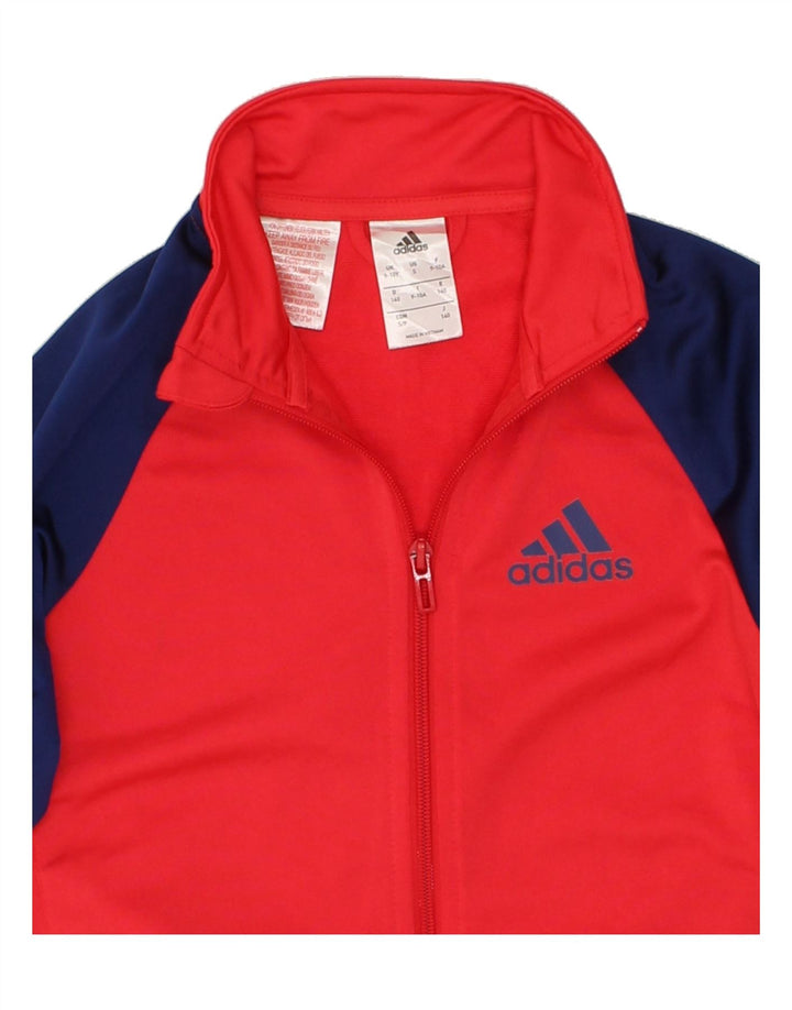 ADIDAS Boys Tracksuit Top Jacket 9-10 Years Red Colourblock Polyester Vintage Adidas and Second-Hand Adidas from Messina Hembry 