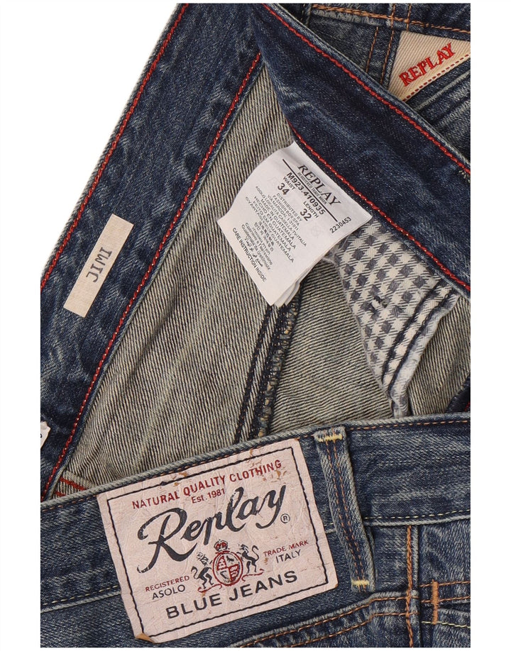 Replay Herren Jimi Bootcut Jeans W34 L32 Blaue Baumwolle