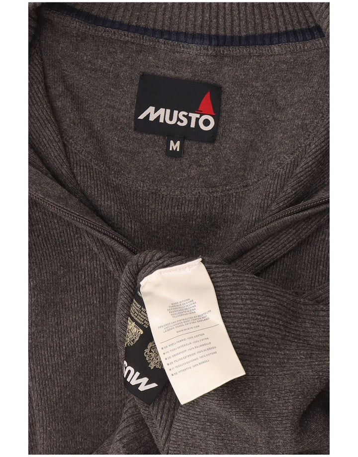 Musto Herren-Pullover mit Reißverschluss am Hals, mittelgraue Baumwolle