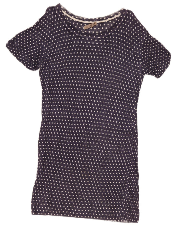 Jigsaw Damen T-Shirt-Kleid UK 14 Mittelmarineblaues gepunktetes Leinen