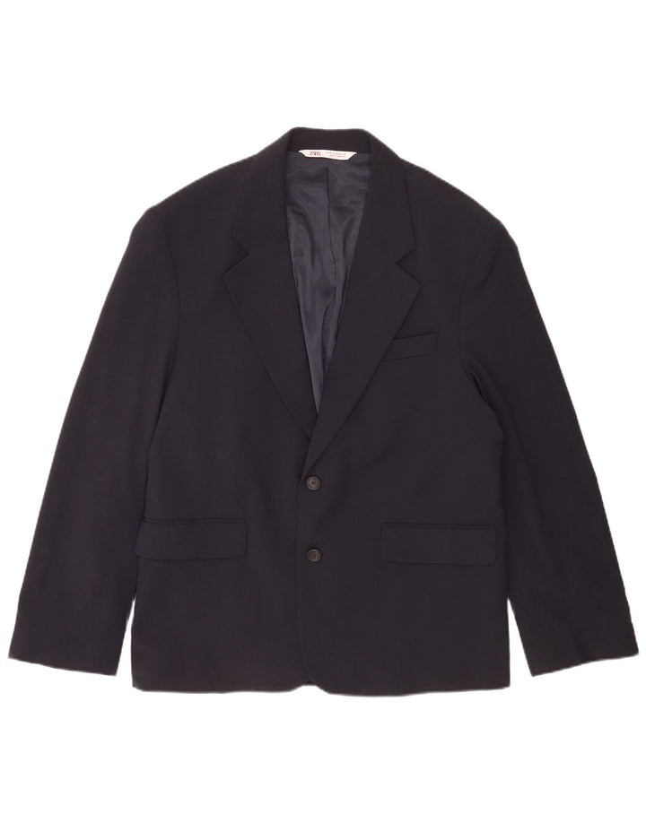 Zara Herren-Blazerjacke mit 2 Knöpfen, IT 48, Mittelmarineblau, Polyester