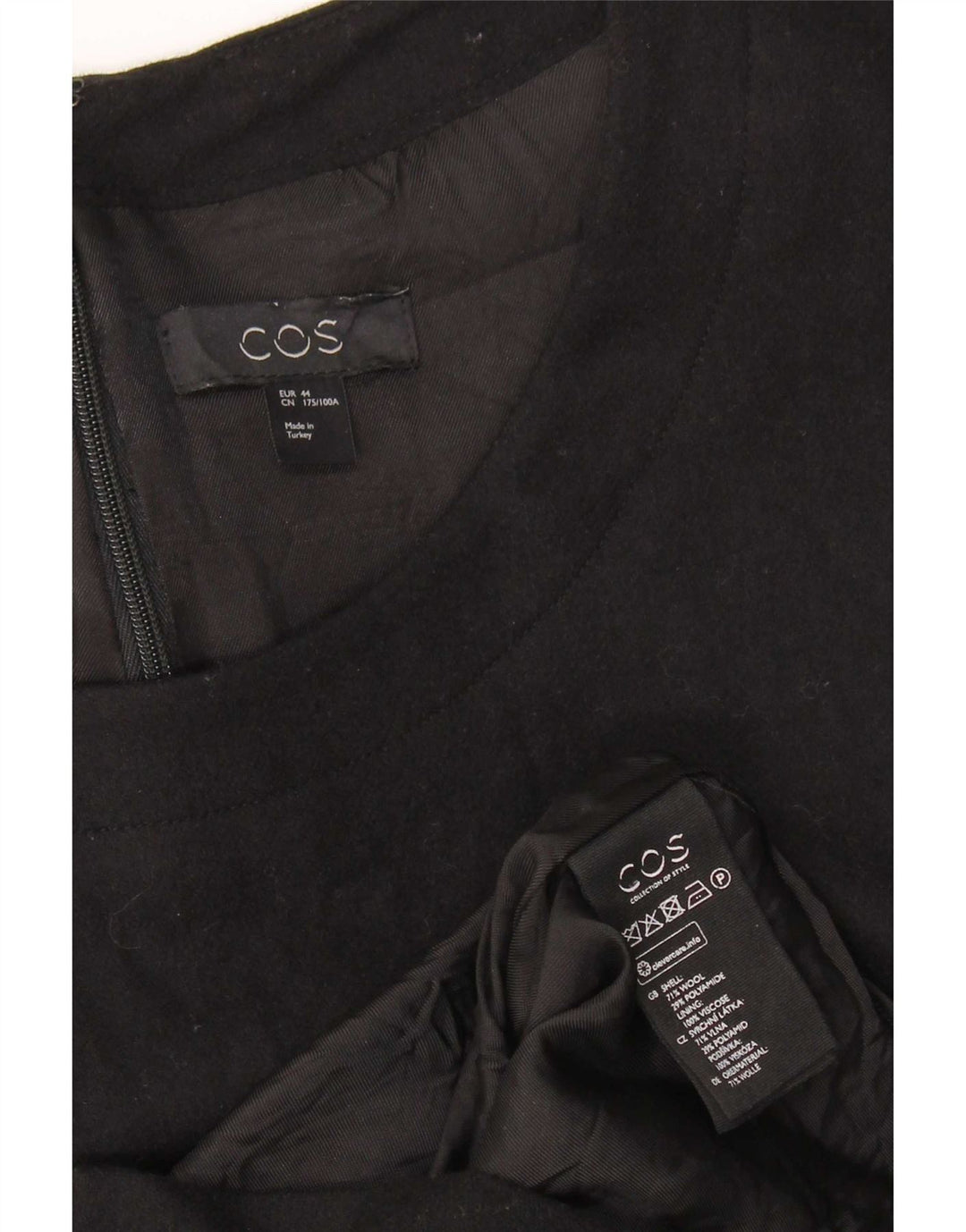 Cos Damen-Etuikleid mit langen Ärmeln, EU 44, XL, schwarze Wolle