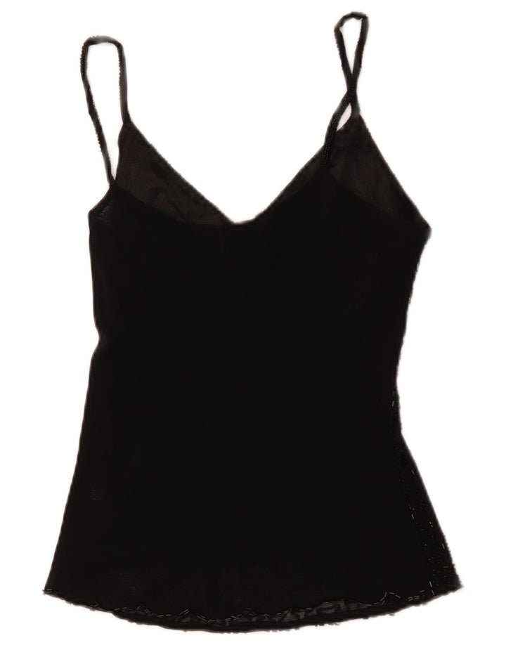 Vintage Damen Cami Top UK 8 Small Schwarz Viskose