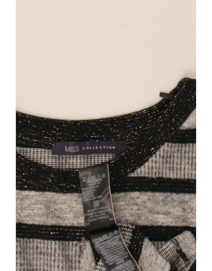 Marks & Spencer Damen Top Langarm UK 12 Mittelgrau gestreift Polyester