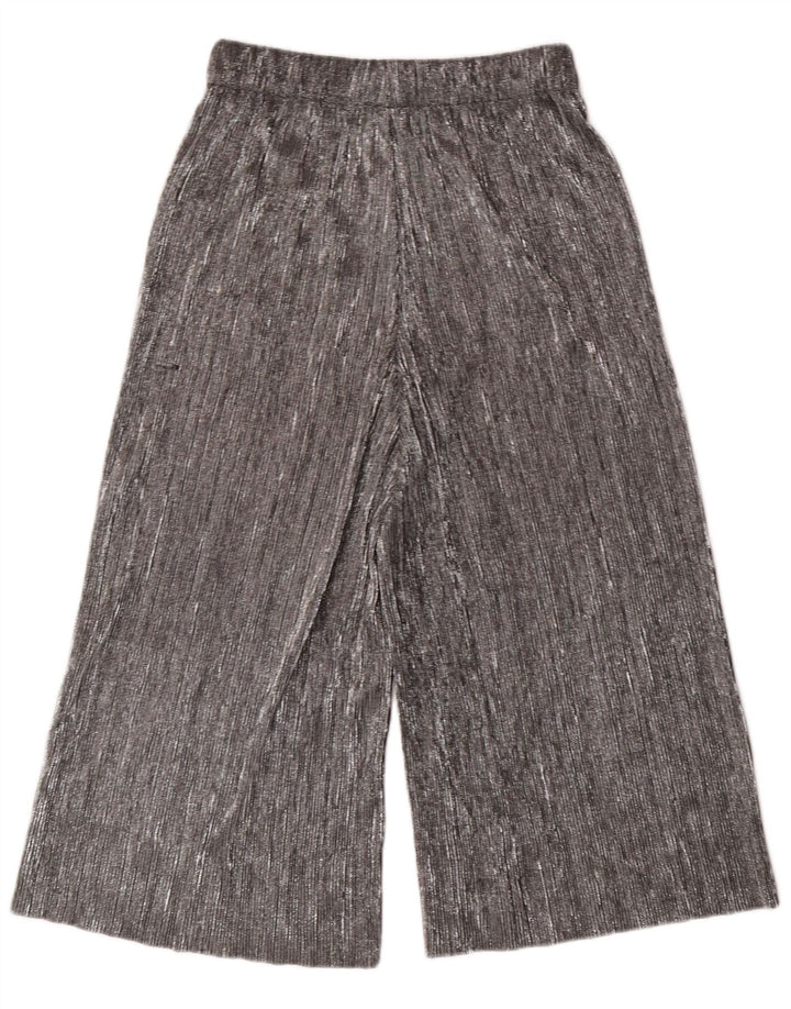 ZARA Damen Caprihose mit weitem Bein XS W24 L20 Silber Polyester