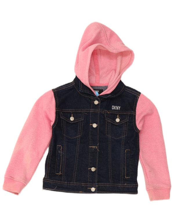 Dkny Mädchen-Jeansjacke mit Kapuze, 5–6 Jahre, marineblaue Colourblock-Baumwolle