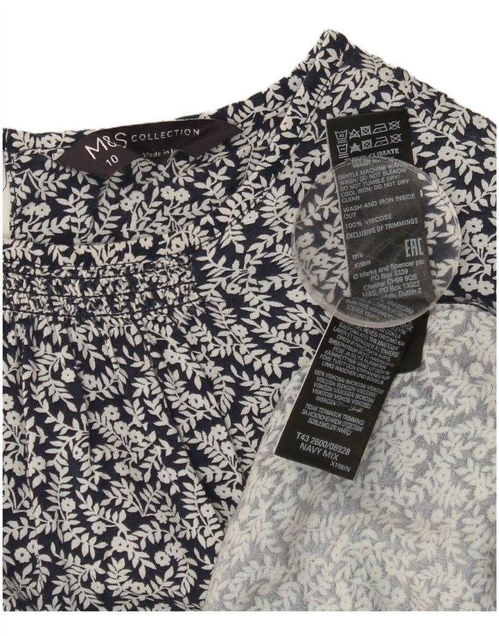 MARKS & SPENCER Womens Blouse Top UK 10 Small  Navy Blue Floral Viscose
