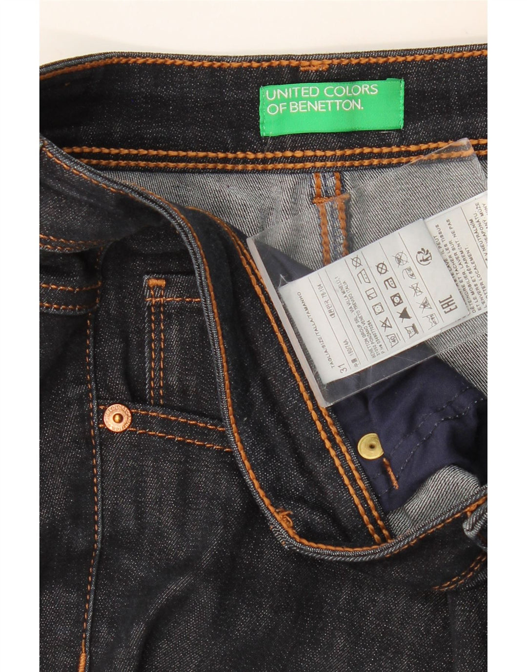 BENETTON Damen Straight Jeans W31 L30 Marineblaue Baumwolle