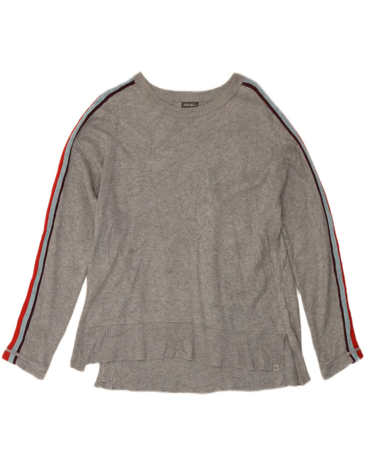 EDDIE BAUER Womens Crew Neck Jumper Sweater UK 16 Large Grey Colourblock Vintage Eddie Bauer and Second-Hand Eddie Bauer from Messina Hembry 