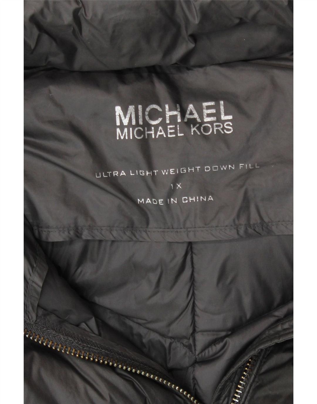 MICHAEL KORS Wattierter Damenmantel mit Kapuze, UK 18 XL, graues Nylon