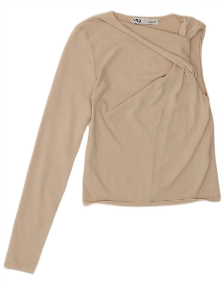 Zara Damen Crop One Shoulder Top UK 8 Small Beige Viskose
