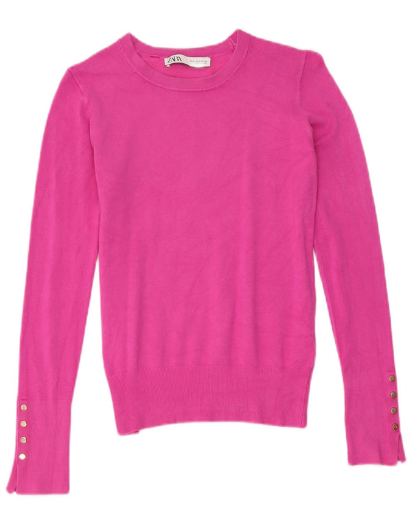 Zara Damen-Pullover mit U-Boot-Ausschnitt, UK 10, kleine rosa Viskose