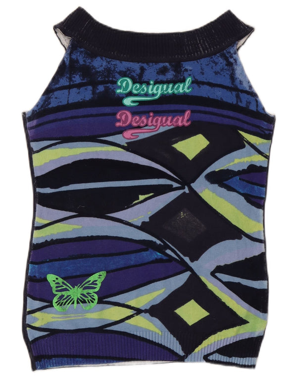 Desigual Damen Weste Tank Top UK 10 Small Navy Blue Floral Butterfly