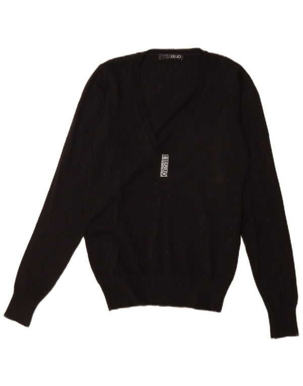 LIU JO Damen Übergroßer Pullover mit V-Ausschnitt IT 40 Small Schwarz