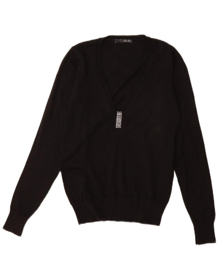 LIU JO Damen Übergroßer Pullover mit V-Ausschnitt IT 40 Small Schwarz