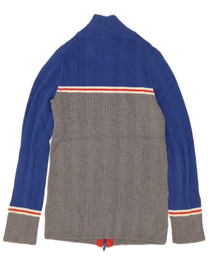 Eddie Bauer Damen-Cardigan-Pullover UK 12 Mittelblaue Colourblock-Baumwolle