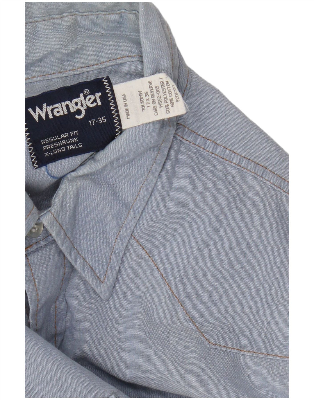 Wrangler Herren Western-Hemd mit normaler Passform, Größe 17 XL, blaues Polyester