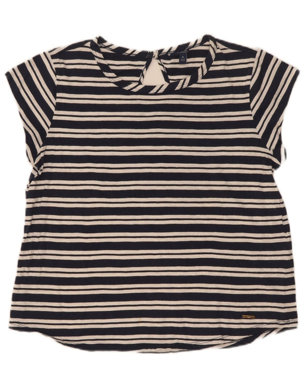 Nautica Damen T-Shirt Top UK 14 Medium Marineblau gestreift aus Baumwolle