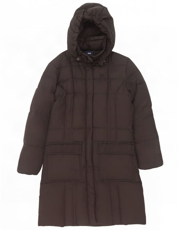 Fila Wattierter Damenmantel mit Kapuze, UK 12, Mittelschwarz, Polyester