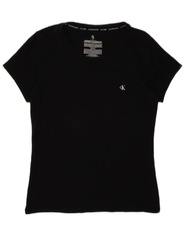 Calvin Klein Damen T-Shirt Top UK 12 Medium Schwarz Baumwolle