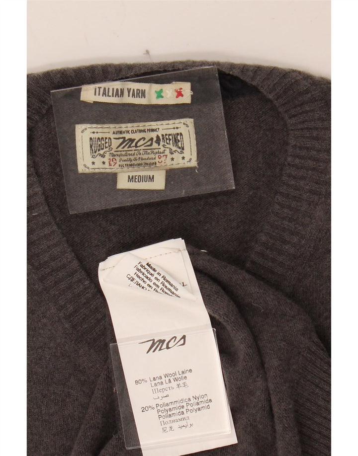 MARLBORO CLASSICS Mens V-Neck Jumper Sweater Medium Grey Wool Vintage Marlboro Classics and Second-Hand Marlboro Classics from Messina Hembry 