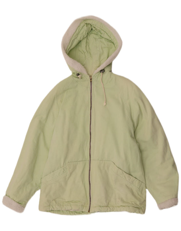 Vintage Damen Kapuzen-Windbreakerjacke EU 46 XL Grüne Baumwolle