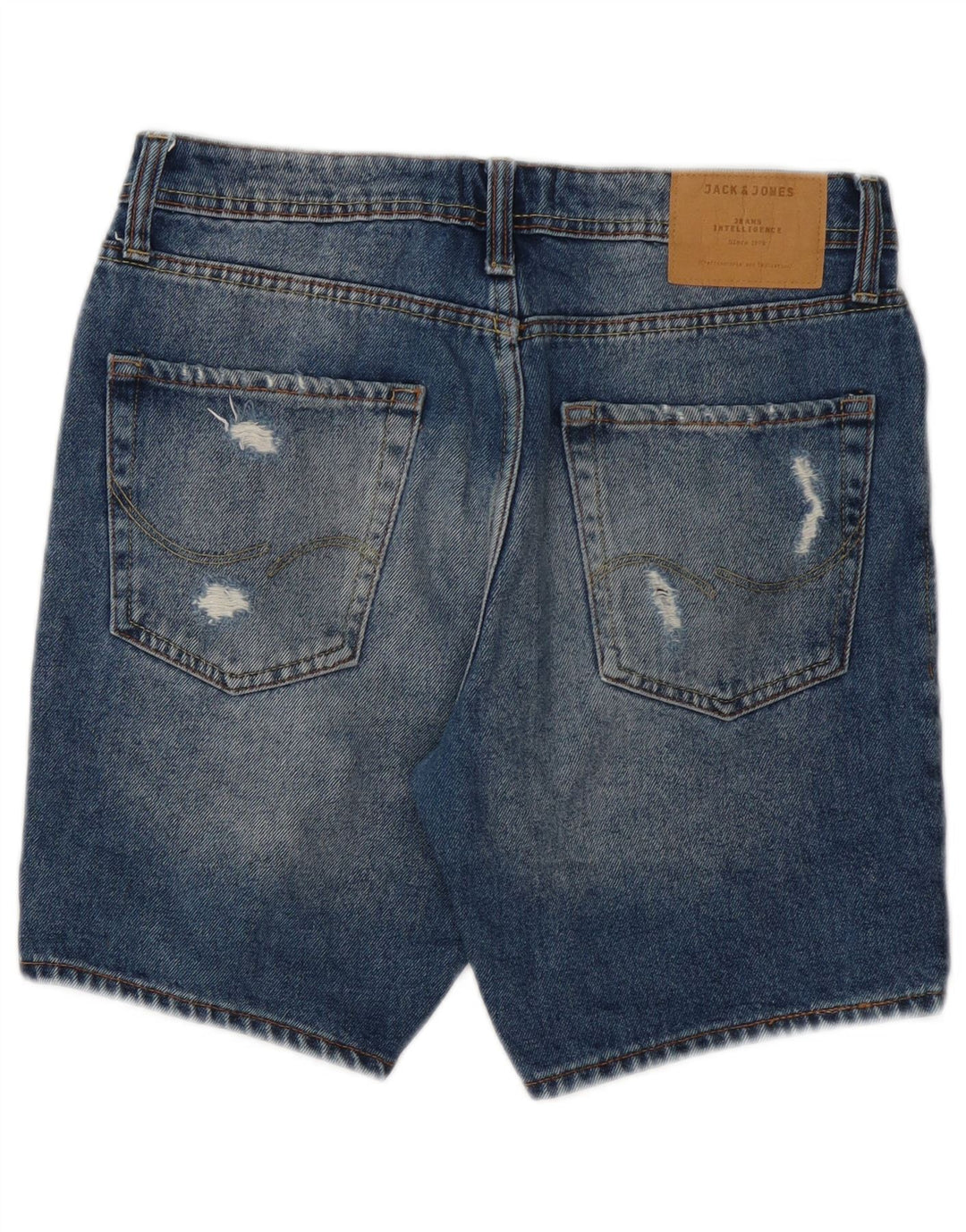 Jack & Jones Herren-Jeansshorts im Used-Look, normale Passform, Größe S, W28, Blau, Baumwolle