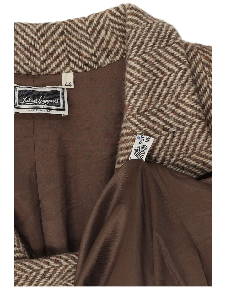 Luisa Spagnoli Damen Mantel IT 44 Mittelbeige Schurwolle mit Fischgrätenmuster